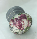 romantic rose and butterfly and floral shabby chic grey handle wooden knob drawer pull bedside cabinet dressing table welsh dresser cottage