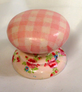 Baby pink gingham and ditsy flowers shabby chic knobs handles nursery armoire