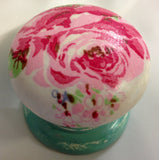 Large pink rose turquoise stem wooden cupboard knob handle drawer pull door wardrobe welsh dresser bedside cabinet dressing table bedroom