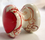 Beautiful ruby red hearts & gold white cute cupboard knob bedside cabinet dressing table drawer pull handle children's girls room nursery