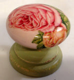 Pink cabbage rose on pale green base shabby chic handles wooden cupboard knobs bedside cabinet dressing table drawer pulls welsh dresser