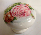 Pink cabbage rose white base floral shabby chic handle cupboard handle knob dressing table bedside cabinet wardrobe desk dining room kitchen