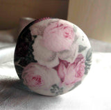 Lovely aged romantic shabby chic pink rose buds vintage retro black distressed Victorian  cupboard knob handle drawer pull dressing table