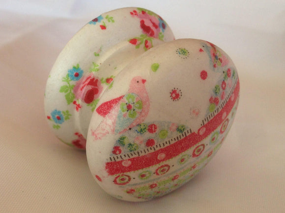 Large Cute patchwork heart and ditsy flowers shabby chic knobs handles nursery armoire drawer pulls wardrobe dressing table bedside cabinet