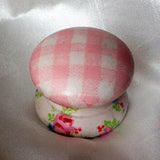 Baby pink gingham and ditsy flowers shabby chic knobs handles nursery armoire