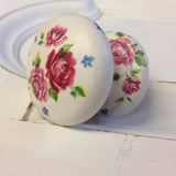 Ditsy pink roses white new knob welsh dresser armoire bedside cabinet cupboard handle drawer pull country shabby chic dressing table kitchen