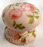 Peach roses crackle aged new knob welsh dresser armoire bedside cabinet cupboard handle drawer pull shabby chic dressing table kitchen