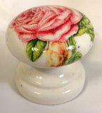 Pink cabbage rose white base floral shabby chic handle cupboard handle knob dressing table bedside cabinet wardrobe desk dining room kitchen