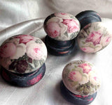 Lovely aged romantic shabby chic pink rose buds vintage retro black distressed Victorian  cupboard knob handle drawer pull dressing table