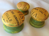 French ephemera ochre green distressed aged vintage handles cupboard wooden cabinet knobs drawer pulls dressing table wardrobe welsh dresser