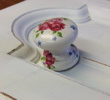 Ditsy pink roses white new knob welsh dresser armoire bedside cabinet cupboard handle drawer pull country shabby chic dressing table kitchen