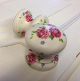 Ditsy pink roses white new knob welsh dresser armoire bedside cabinet cupboard handle drawer pull country shabby chic dressing table kitchen