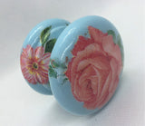 lovely bright blue peach rose & pretty floral purple wooden beech cupboard new knob cabinet handle drawer pulls dressing table wardrobe