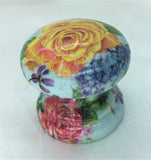 Stunning yellow garden rose with crackle glaze vintage aged cupboard door knob drawer pull