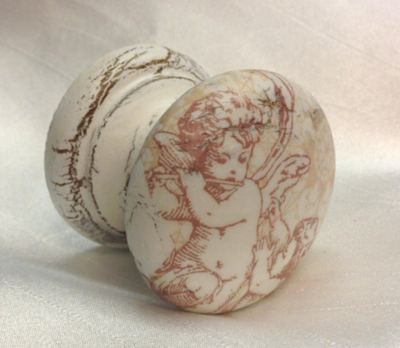 Old white cherub angel distress crackle aged new knob armoire bedside cabinet cupboard handle drawer pull shabby chic dressing table kitchen