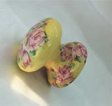 Pretty Yellow rose bouquets floral country shabby chic handle wooden knobs drawer pulls bedside cabinet dressing table welsh dresser cottage