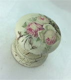 Lovely aged cream romantic shabby chic pink rose buds vintage retro black crackle Victorian cupboard knob handle drawer pull dressing table