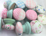 Children's nursery mix n match cute polka dot candy stripe ditsy flower blue changing unit bedroom cupboard knob handle drawer pull wardrobe