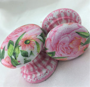 Children cute pink gingham flowers floral infant nursery changing unit bedroom cupboard knob handle drawer pull dressing table wardrobe