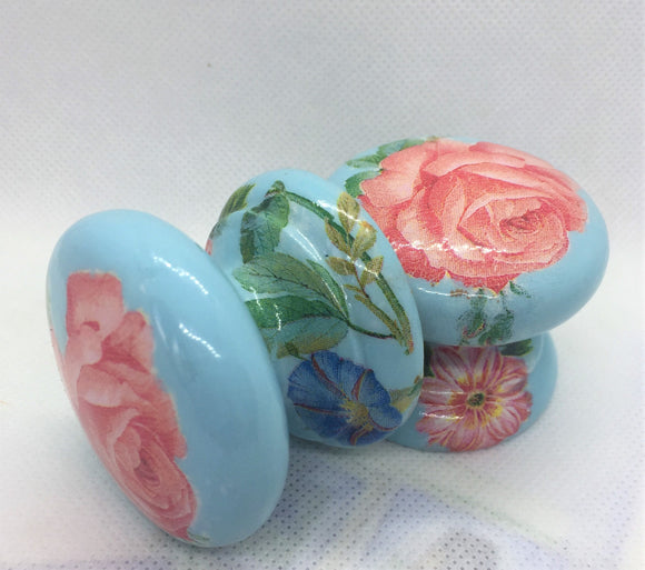 lovely bright blue peach rose & pretty floral purple wooden beech cupboard new knob cabinet handle drawer pulls dressing table wardrobe