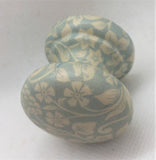 Soft pale blue patterned floral cream wooden wood handle shabby chic cupboard knob drawer pull bedside cabinet dressing table welsh dresser