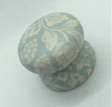 Soft pale blue patterned floral cream wooden wood handle shabby chic cupboard knob drawer pull bedside cabinet dressing table welsh dresser