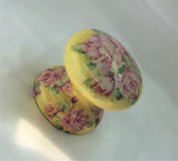 Pretty Yellow rose bouquets floral country shabby chic handle wooden knobs drawer pulls bedside cabinet dressing table welsh dresser cottage