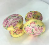 Pretty Yellow rose bouquets floral country shabby chic handle wooden knobs drawer pulls bedside cabinet dressing table welsh dresser cottage