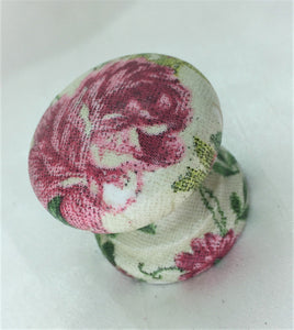 Cream tapestry effect pink roses shabby chic handles wooden knobs drawer pulls bedside cabinet dressing table welsh dresser cottage