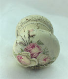 Lovely aged cream romantic shabby chic pink rose buds vintage retro black crackle Victorian cupboard knob handle drawer pull dressing table