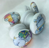 Childrens hippo hippopotamus white teal blue infant nursery changing unit bedroom cupboard knob handle drawer pull dressing table wardrobe