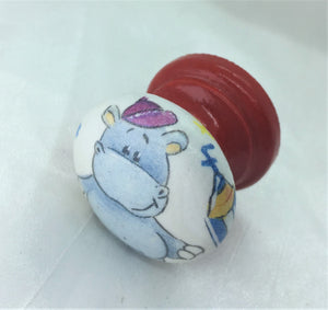 Children's baby hippo hippopotamus white red infant nursery changing unit bedroom cupboard knob handle drawer pull dressing table wardrobe