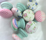 Children's nursery mix n match cute polka dot candy stripe ditsy flower blue changing unit bedroom cupboard knob handle drawer pull wardrobe